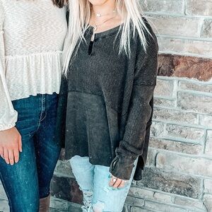 Free People Charcoal Waffle Long Sleeve